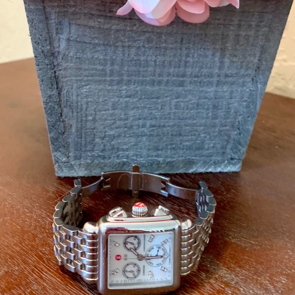 MICHELE 18mm Deco Diamond Dial Watch Head, Steel